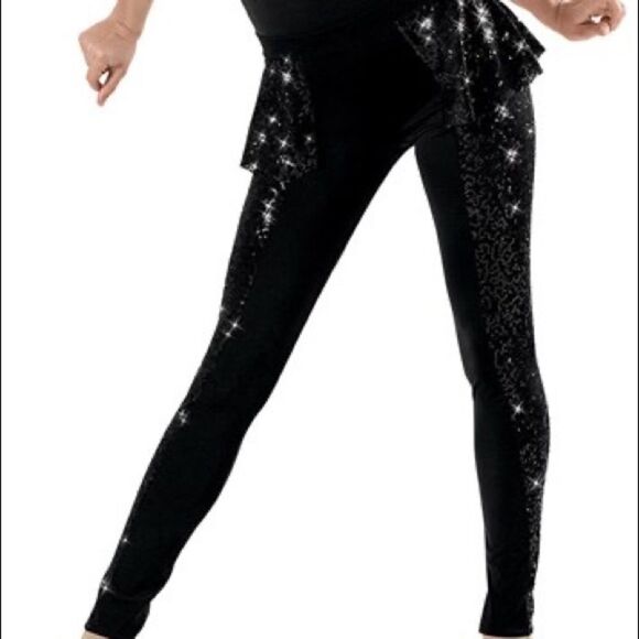 Weissman dance costume black sequins pants LE JAZZ HOT PEPLUM LEGGINGS Adult SA